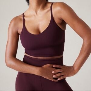 Athleta Elation Spiced Cabernet Ultra High Rise Flare Leggings + VNeck A-C Top
